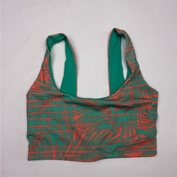 Forever 21 Other - Forever 21 Twist Front Sports Bra Medium Green Coral Palm Print Activewear